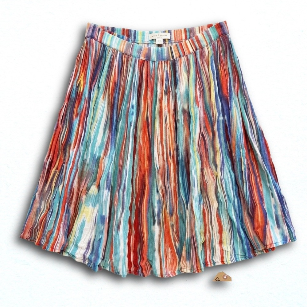 Life Style Petite Womens Multi Color Vertical Stripe Viscose Mini Skirt PL